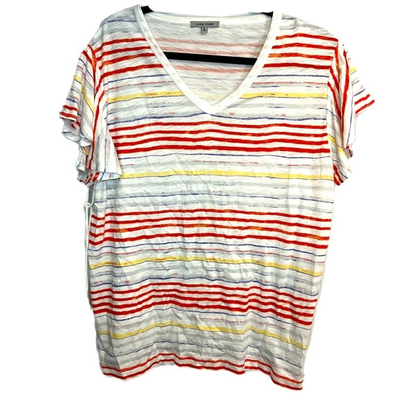 Lisa Todd Striped Tee Cinched Sleeves Cotton Sz M Shirt - Picture 1 of 8